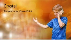  Presentation with angry - PPT layouts consisting of angry boy using smart phone background and a gold colored foreground