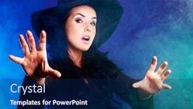  Presentation with saying - Audience pleasing slides consisting of angry brunette witch saying the spell and stretchign her hands to us with clouds of smoke around her isolated against white background backdrop and a navy blue colored foreground