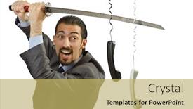  Presentation with cable - Amazing slide deck having katana - angry businessman cutting the phone backdrop and a yellow colored foreground