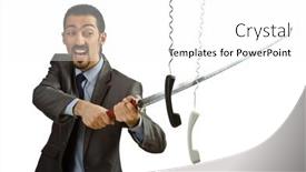  Presentation with cable - Theme featuring man katana sword - angry businessman cutting the phone background and a white colored foreground