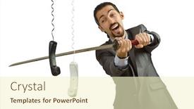  Presentation with cable - Slides featuring man katana sword - angry businessman cutting the phone background and a cream colored foreground