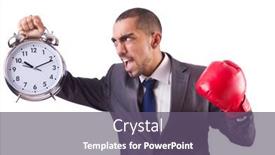  Presentation with angry - Beautiful presentation theme featuring angry businessman hitting clock isolated on white backdrop and a violet colored foreground