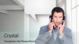  Presentation with wires - Cool new slide set with angry businessman tangle up in phone wires against white room with windows backdrop and a light gray colored foreground