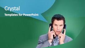  Presentation with wires - PPT theme with angry businessman tangles up in phone wires with speech bubble against green vignette background and a teal colored foreground