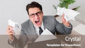  Presentation with collaboration paper - PPT theme featuring angry businessman with crumbled paper background and a gray colored foreground