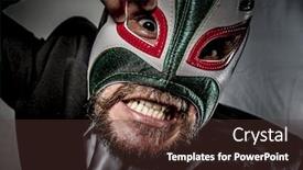  Presentation with mexican - Theme consisting of angry businessman with mask of mexican fighter dressed in suit and tie background and a tawny brown colored foreground