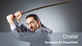  Presentation with samurai - Amazing presentation design having angry businessman with sword backdrop and a gray colored foreground