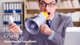  Presentation with angry - PPT theme having angry-businessman-with-too-much background and a violet colored foreground