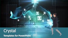  Presentation with shiny - Colorful presentation theme enhanced with angry businesswoman gesturing against shiny futuristic technological background backdrop and a teal colored foreground