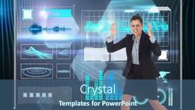  Presentation with hexagons - Presentation design having angry businesswoman gesturing against shiny hexagons on black background background and a ocean colored foreground