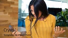  Presentation with angry - Slides enhanced with angry businesswoman screaming on phone background and a  colored foreground