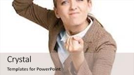  Presentation with isolation - Beautiful slide deck featuring angry businesswoman showing fist in isolation backdrop and a mint green colored foreground