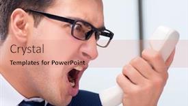  Presentation with call center - Slide set featuring angry call center employee yelling at customer background and a coral colored foreground