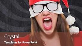  Presentation with vintage christmas - Beautiful presentation theme featuring angry christmas woman with a hat and glasses covering her eyes against a vintage background backdrop and a tawny brown colored foreground