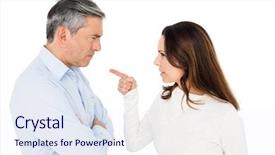  Presentation with angry - Cool new PPT theme with angry couple arguing on white backdrop and a sky blue colored foreground