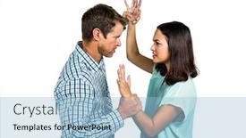  Presentation with angry - Audience pleasing slide set consisting of angry-couple-fighting-against-white backdrop and a light blue colored foreground