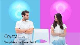  Presentation with blue pink - Audience pleasing PPT theme consisting of angry couple not talking after argument against pink and blue backdrop and a light blue colored foreground