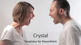 Presentation with people helping each teamwork couple - Cool new slide set with angry couple screaming against each backdrop and a light gray colored foreground