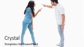  Presentation with people helping each teamwork couple - Cool new presentation theme with angry couple shouting at each backdrop and a white colored foreground