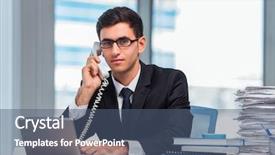  Presentation with phone - Presentation theme with angry customer - young businessman talking background and a  colored foreground