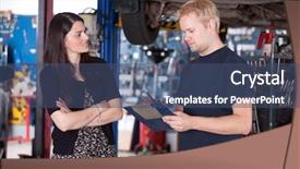  Presentation with mechanic shop - Audience pleasing PPT theme consisting of angry customer talking backdrop and a ocean colored foreground