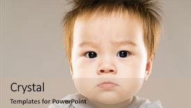  Presentation with baptism baby boy - Slide set featuring angry face - serious baby boy background and a soft green colored foreground