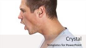  Presentation with young - Beautiful presentation featuring angry face - young man shouting in profile backdrop and a soft green colored foreground