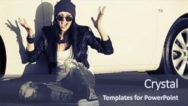  Presentation with punk - PPT theme featuring angry fashion punk woman sitting at the car background and a tawny brown colored foreground
