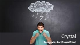  Presentation with yelling - Presentation theme consisting of angry furious young handsome man yelling over background of chalkboard background and a dark gray colored foreground