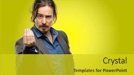  Presentation with young man on the phone - Cool new PPT theme with angry gesturing typical italian gesture backdrop and a gold colored foreground