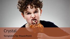  Presentation with roasted chicken - PPT theme with angry kids - boy eating roasted chicken leg background and a red colored foreground