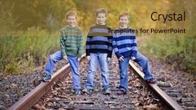  Presentation with tracks - Cool new presentation design with angry kids - three brothers standing an old backdrop and a gold colored foreground