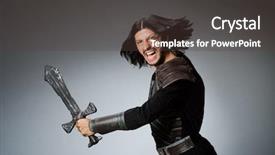  Presentation with knight - PPT layouts having angry knight with sword background and a tawny brown colored foreground