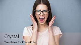  Presentation with gray - Cool new slide set with angry lady - young woman screaming over gray backdrop and a lemonade colored foreground