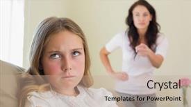  Presentation with horses and girl - Presentation design featuring angry little girl with mother background and a coral colored foreground