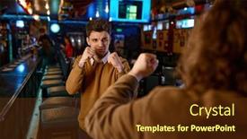  Presentation with sport - Slide set consisting of angry-male-friends-fighting background and a tawny brown colored foreground