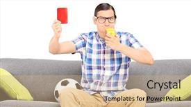  Presentation with whistle - Audience pleasing slide set consisting of angry man blowing a whistle and holding a red card isolated against white background backdrop and a coral colored foreground