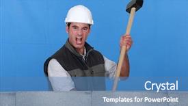  Presentation with hammer sickle - Presentation theme with angry man holding sledge-hammer background and a teal colored foreground
