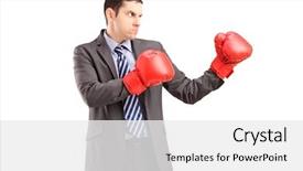  Presentation with boxing fight - PPT layouts consisting of angry man in suit with red boxing gloves ready to fight isolated on white background background and a white colored foreground