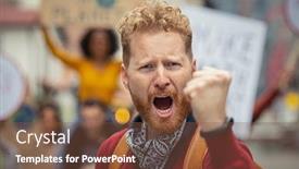  Presentation with voice - PPT theme consisting of angry-man-raising-voice background and a tawny brown colored foreground