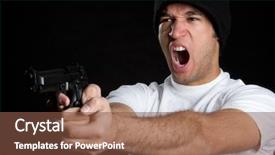  Presentation with gun violence - PPT theme consisting of angry man with gun background and a tawny brown colored foreground