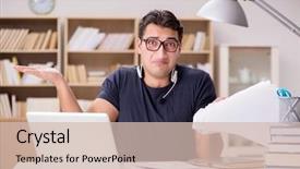  Presentation with paperwork - Colorful presentation theme enhanced with angry man with too much backdrop and a  colored foreground