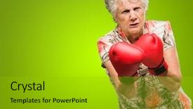  Presentation with boxing woman and a tawny - Audience pleasing presentation design consisting of angry mature woman wearing boxing backdrop and a  colored foreground