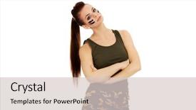  Presentation with military - Slide deck enhanced with angry military woman with folded background and a  colored foreground