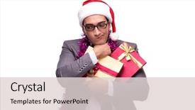  Presentation with collage of families celebrating christmas - PPT theme with angry mood giffs - young businessman celebrating christmas background and a  colored foreground