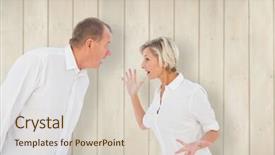  Presentation with older couple - PPT theme having angry older couple arguing with each other against wooden planks background and a lemonade colored foreground