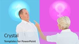  Presentation with older couple - Presentation theme having angry older couple arguing with each other against pink and blue background and a light blue colored foreground