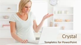  Presentation with social isolation - PPT theme having angry person - upset woman looking at notebook background and a  colored foreground