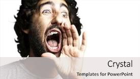  Presentation with white pigeon against the blue - Cool new slides with angry person - young man shouting backdrop and a light gray colored foreground