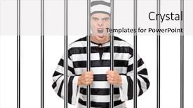  Presentation with prison bars - PPT theme consisting of angry prisoner standing behind bars background and a light gray colored foreground